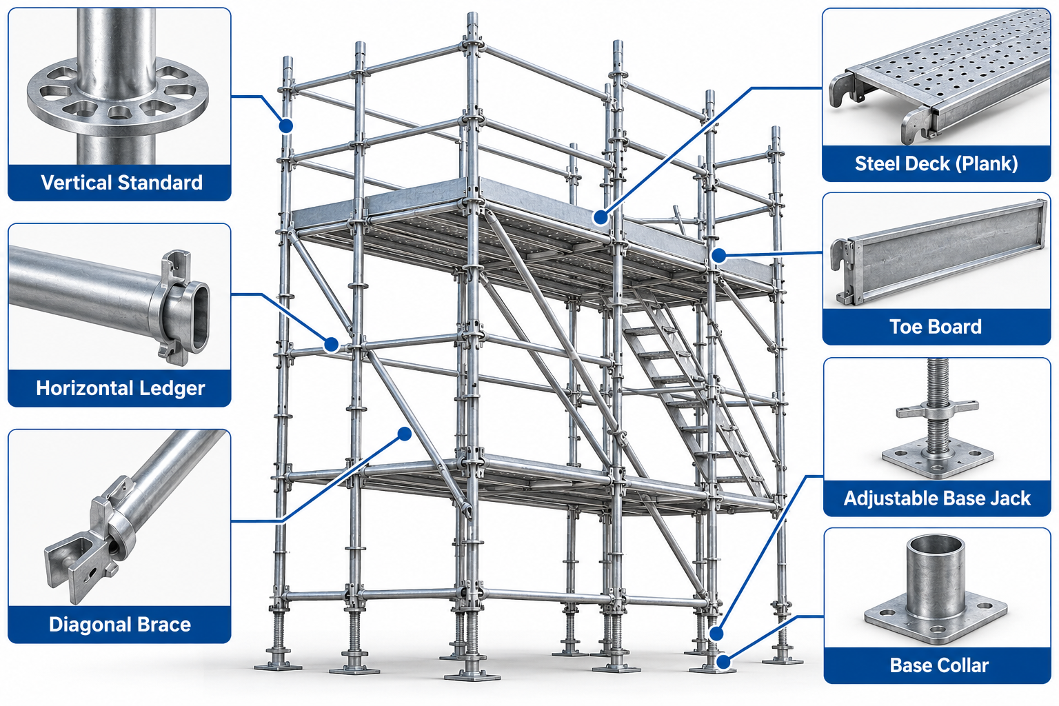Proceso de construcción y puntos clave del sistema de andamios Ringlock